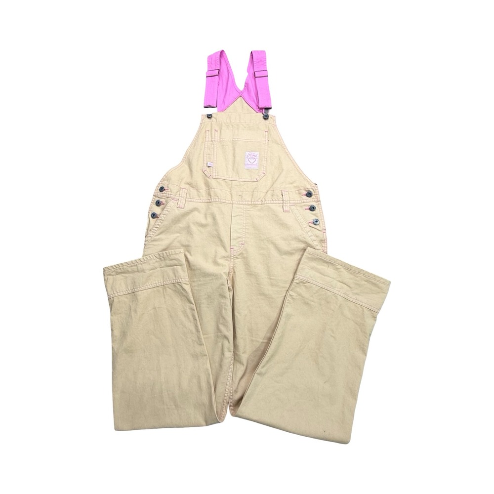 Dickies Overalls Womens M Tan Pink Contrast Stitch Wide Leg Cotton Western
